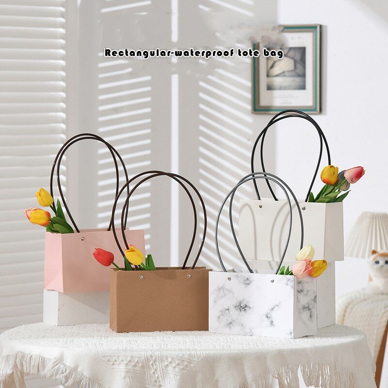 Boîte à fleurs portable en PVC transparent, sac à main en papier kraft, sac cadeau pratique, rose pliable, bouquet de fleuriste, cadeau de mariage, sacs d'emballage