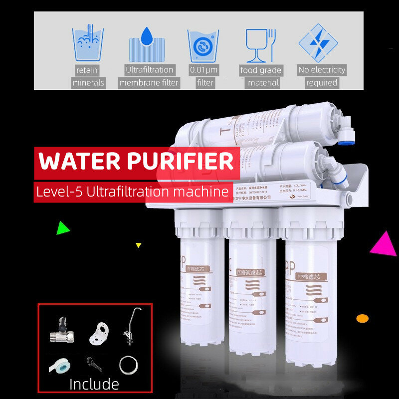 Filtro de agua de 5 etapas para el hogar, sistema purificador de agua de ultrafiltración para grifo de cocina, filtro de tratamiento de agua para el hogar