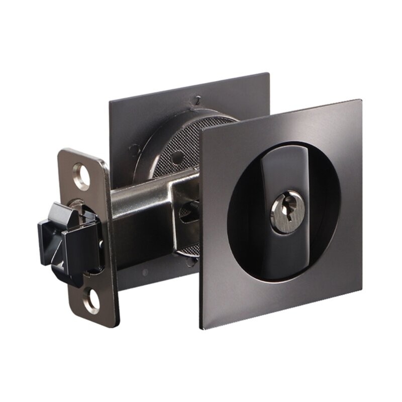 Black Contemporary Privacy Square Pocket Door Lock Black Pocket Door Hardware-Door Handle Lock Knobs-Lockset Toilet