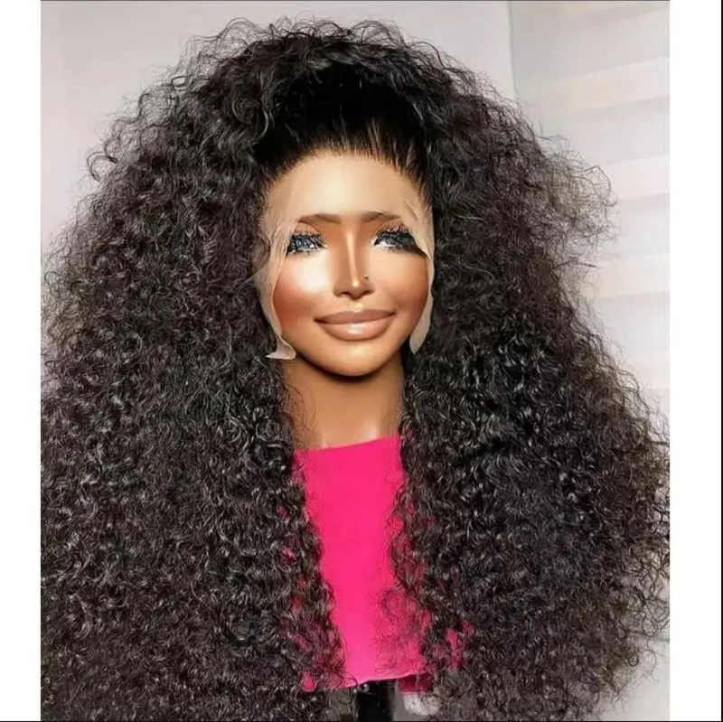 Long 26“ 180Density Black Kinky Curly Lace Front Wig For Black Women Babyhair Preplucked Heat Resistant Glueless Daily Wig