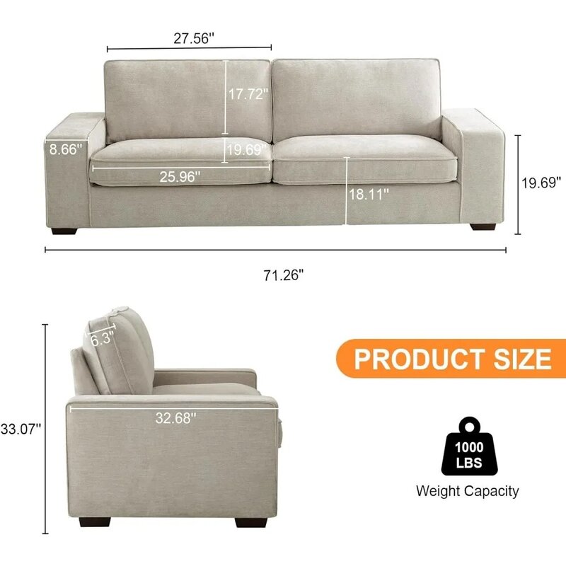 Chenille Loveseat Sofá para sala de estar, sofá moderno assento profundo, costas removíveis e almofadas do assento, sofá confortável, 88"