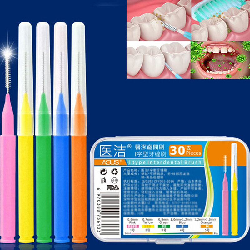 Nettoyeurs interdentaires en forme de I, brosse à dents orthodontique, fil dentaire, outil de soins bucco-dentaires, 30 pièces/ensemble