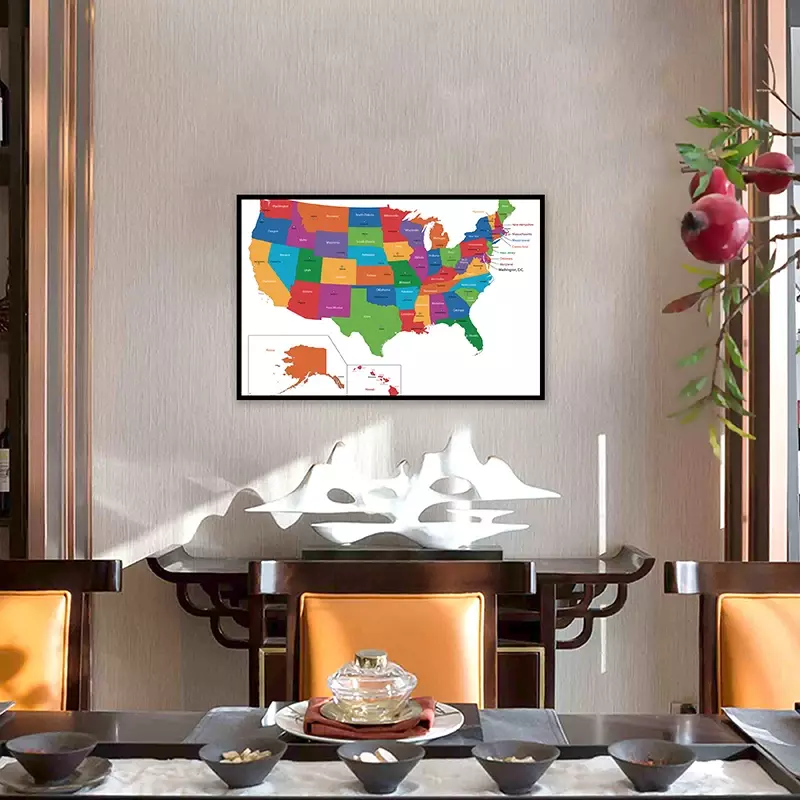 59*42ซม.United State แผนที่ภาษาอังกฤษ Wall Art โปสเตอร์และพิมพ์ไม่ทอภาพวาดผ้าใบ room Home Decor Office Supplies
