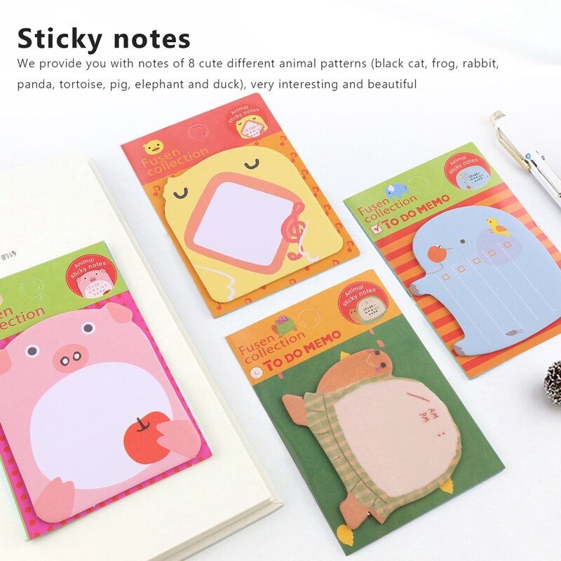 Cute Sticky Notes 640 fogli (32 pezzi) Mini Animal Sticky Notes Set divertente Memo Pad autoadesivo colorato