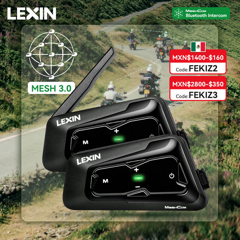 Lexin-MTX MESS Bluetooth Intercomunicador para Capacete, Mesh Headset, Até 24 Pessoas dentro de 2 km Alcance, Novo, 2022