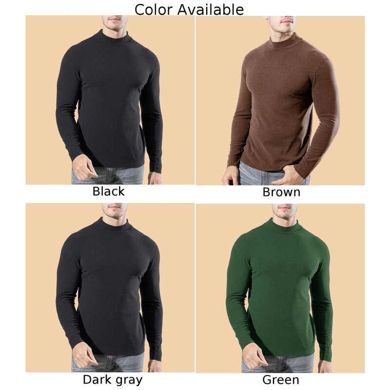 Jerseys de cuello simulado para hombre, ropa interior térmica, jersey de manga larga, camisetas cálidas ajustadas, Color sólido