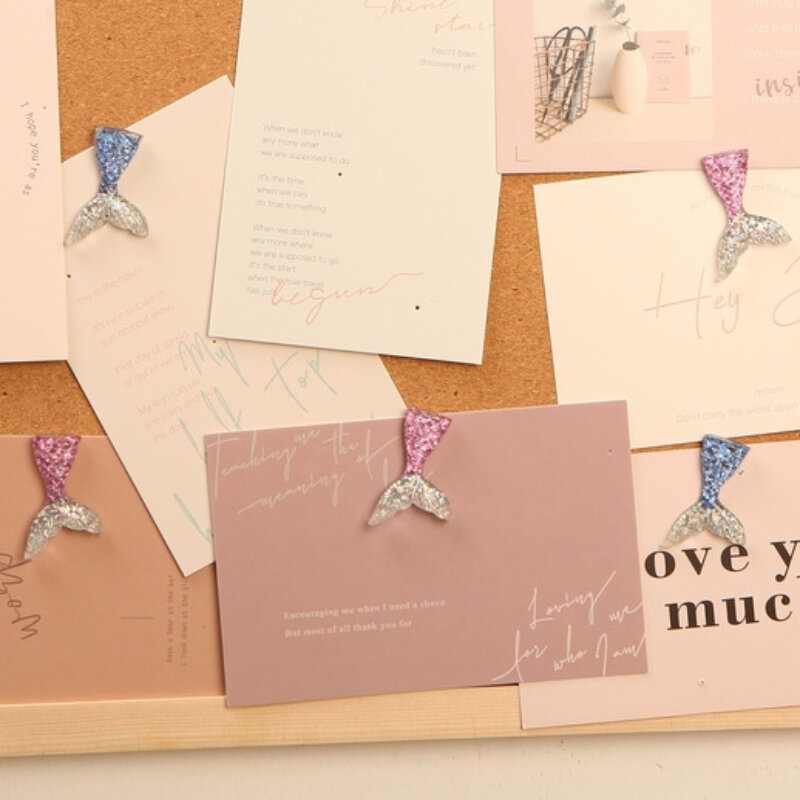 6 buah Glitter berkilau lucu ekor putri duyung Thumbtack Resin kreatif dekorasi Pin tusuk papan foto jadwal peta perlengkapan kantor