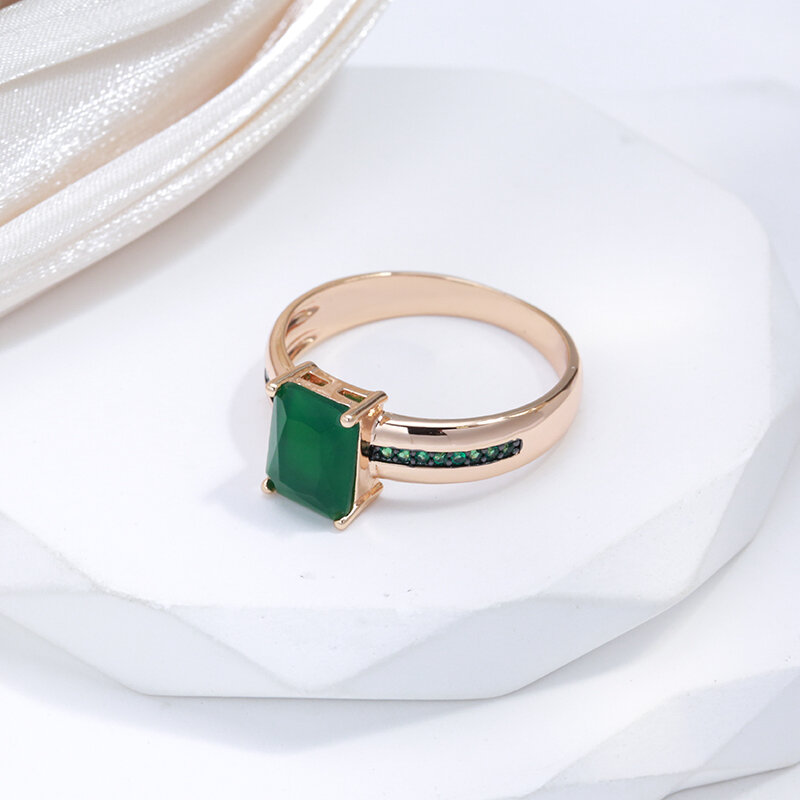 SYOUJYO Square Dark Green Opal Natural Zircon Rings For Women Vintage 585 Rose Gold Color Fine Jewelry Black Plating Luxury Ring