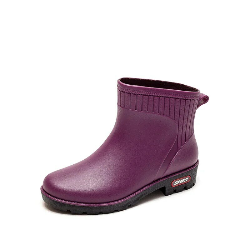 Botas de lluvia antideslizantes impermeables para mujer, zapatos de agua cálidos de terciopelo corto, botas de goma para niña
