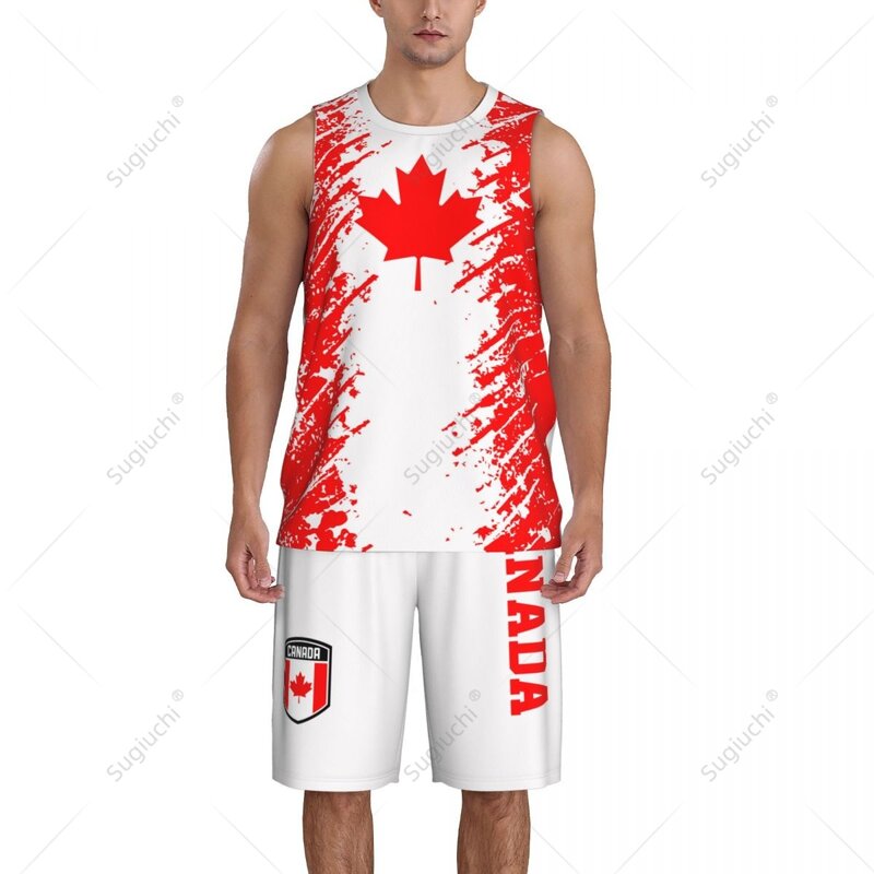 Conjunto de camiseta y pantalones de baloncesto para hombre, camiseta sin mangas, nombre personalizado, Nunber exclusivo, Team-up, bandera de Canadá, grano