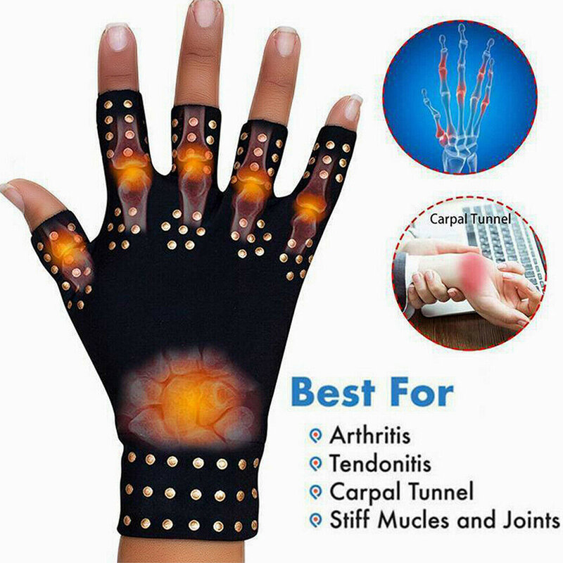 ถุงมือแม่เหล็ก1คู่ถุงมือบำบัดโรคข้ออักเสบผู้ชายผู้หญิงการรักษาอาการปวดข้อถุงมือไร้นิ้วโรคไขข้อ Relief ปวดมือ