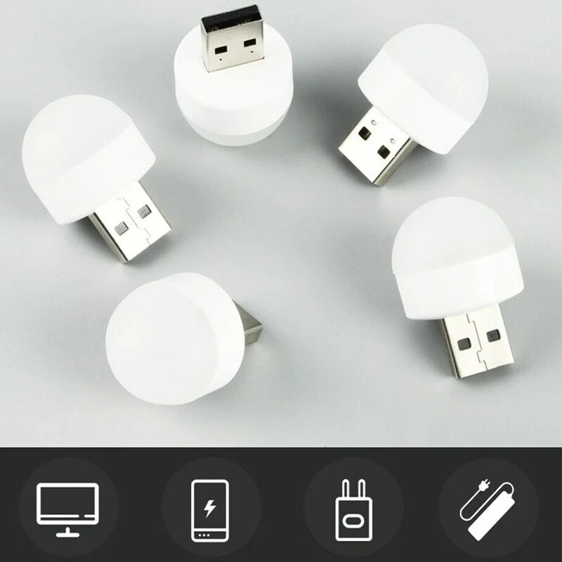 USBコンピュータープラグ付きの小型携帯電話充電器,目の保護用の小さなLEDランプ,丸い常夜灯