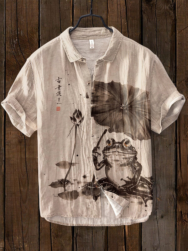 크로스 보더 스탠드 칼라 3D 디지털 열 전달 드래곤 셔츠, 풍경 그림 남성용 스탠드 칼라 반팔 셔츠, 신제품