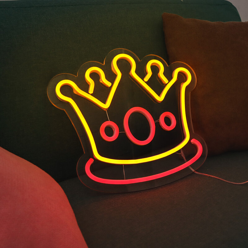 Tanda neon led "mahkota" dengan papan latar akrilik bening