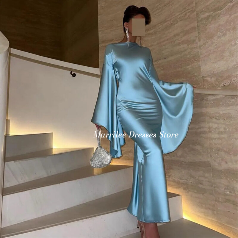 Marrilee очаровательное синее вечернее платье с круглым вырезом Meimaid Пятнистое платье длиной до щиколотки с широкими рукавами Вечерние платья с открытой спиной для выпускного вечера 2024