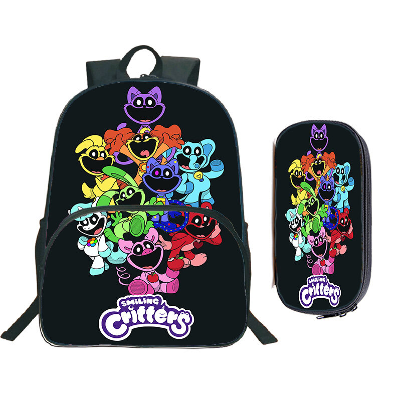 Children 2pcs Set Backpack With Smiling Critters Schoolbag Students Anime Game School Bags Travel Bags Waterproof Laptop Bookbag