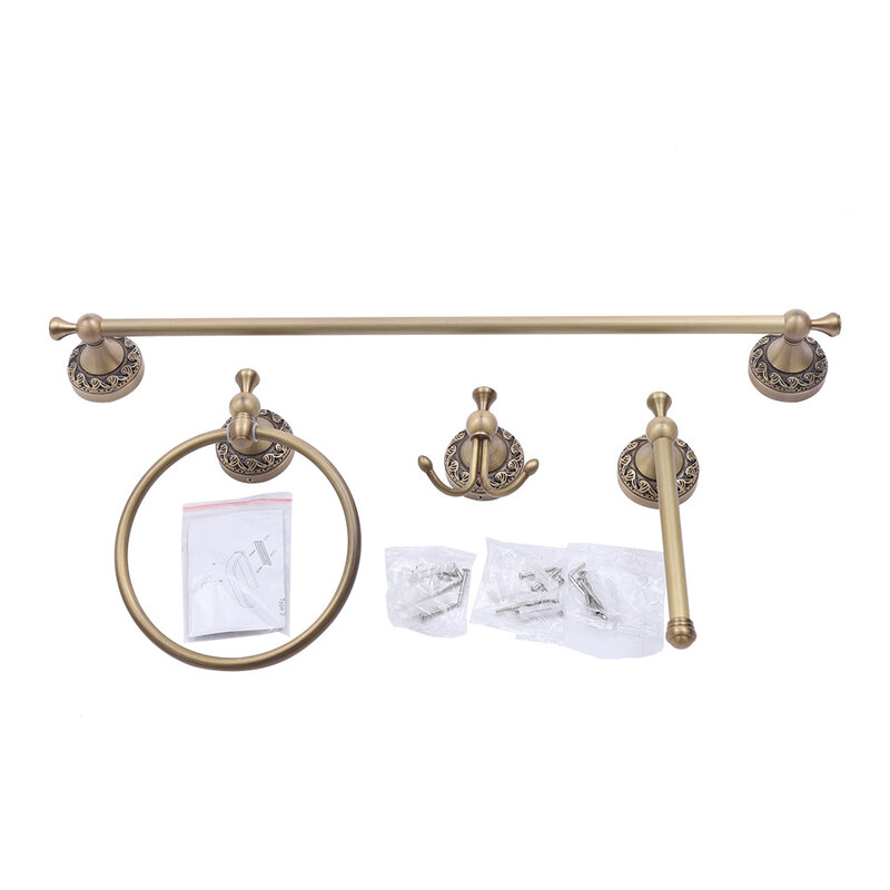 Set perangkat keras yang dipasang di dinding aksesori kamar mandi rak handuk kuningan Bar antik