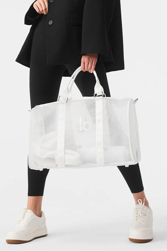 LO Sports-Bolso de mano transparente para Yoga, bolsa de hombro portátil de gran capacidad, de malla semitransparente, color negro