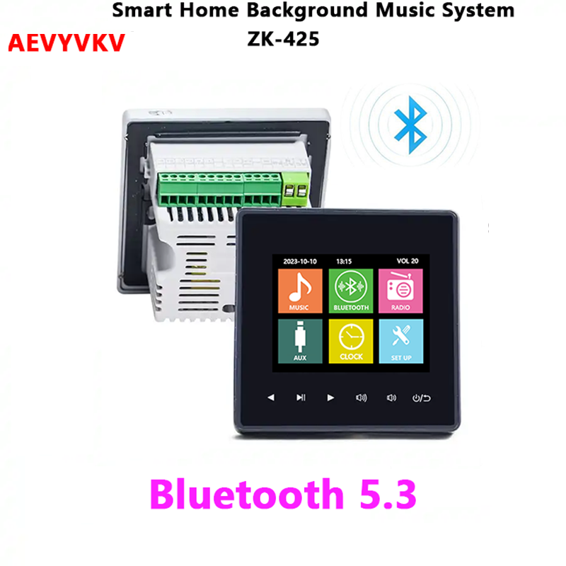 Amplificador de Som In-Wall Bluetooth, Sistema de Som Home Theater, Suporte de Placa de Parede Estéreo, Rádio FM, USB, Hotel e Restaurante