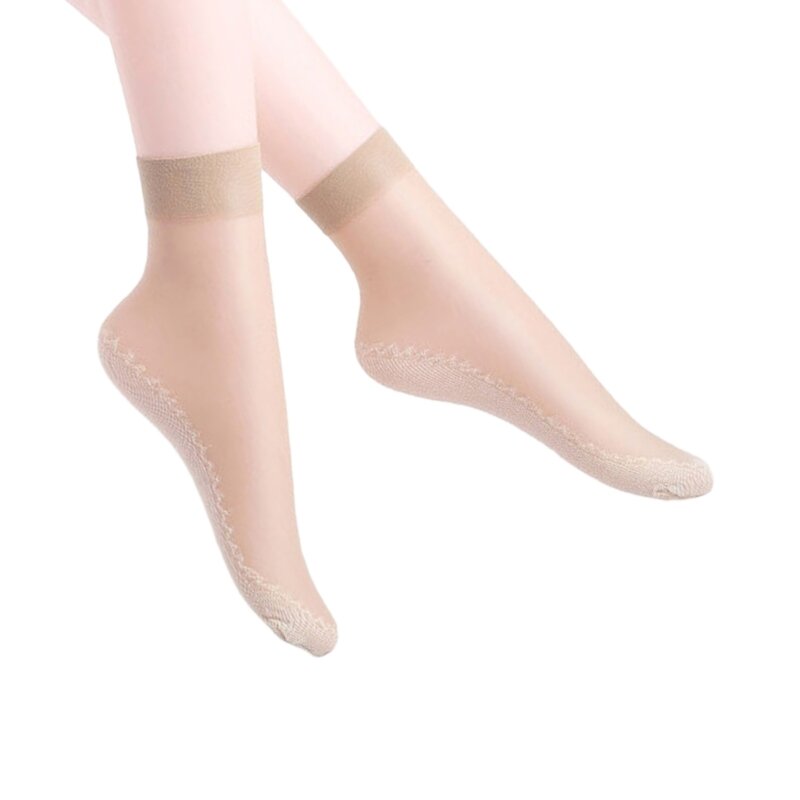 女性シルキーショートアンクルソックス通気性綿底滑りにくい夏薄い透明ミディアムチューブアンクレットソックス