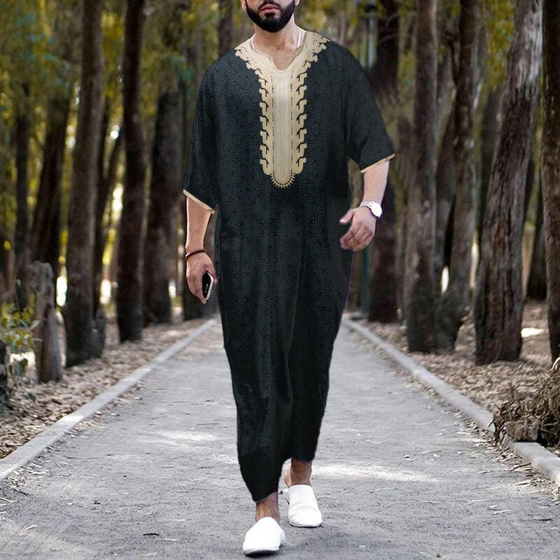 Vestido largo de Ramadán para hombre, ropa islámica de Jubba Thobe, Abaya musulmana, caftán, Dubái, 2024