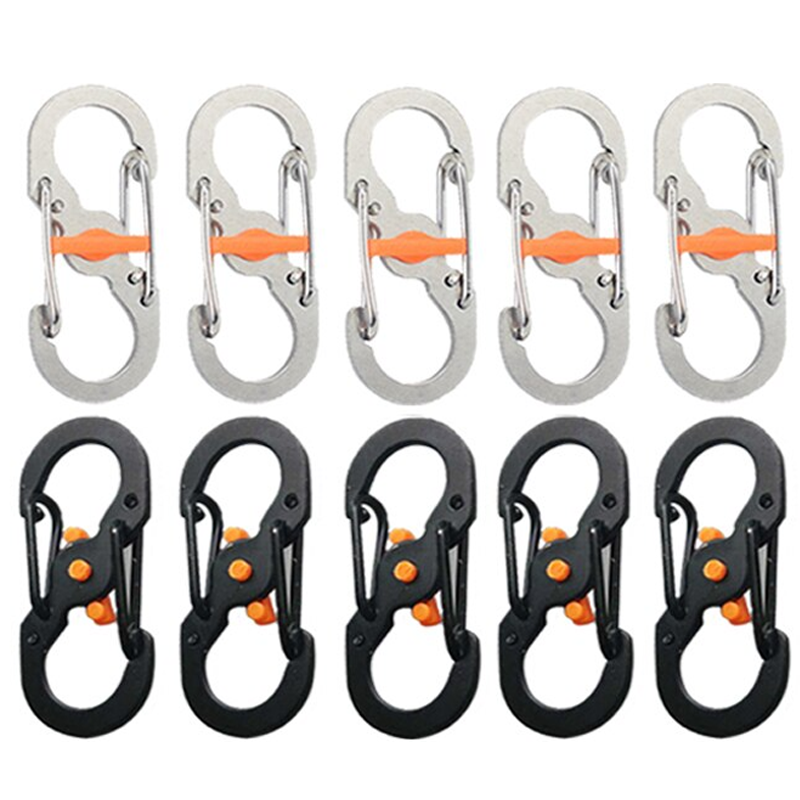 5Pcs Outdoor Camping S Type Carabiner with Lock Mini Keychain Hook Anti-Theft Outdoor Camping Backpack Buckle Key-Lock Tool