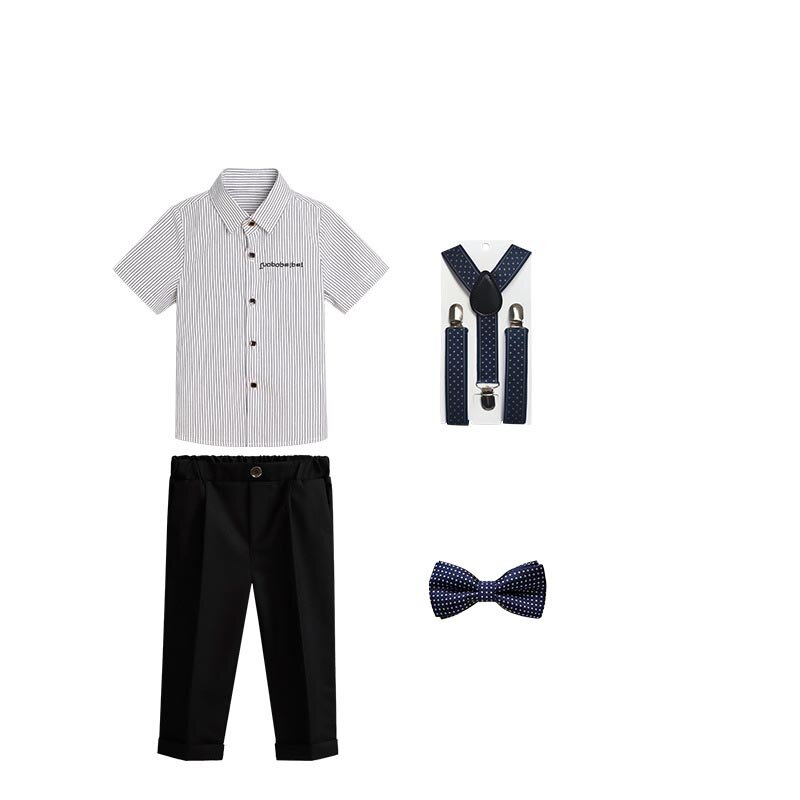 Gaun pesta anak laki-laki, kostum fotografi anak laki-laki, baju sekolah dasi kupu-kupu tali, celana kemeja musim panas untuk anak laki-laki