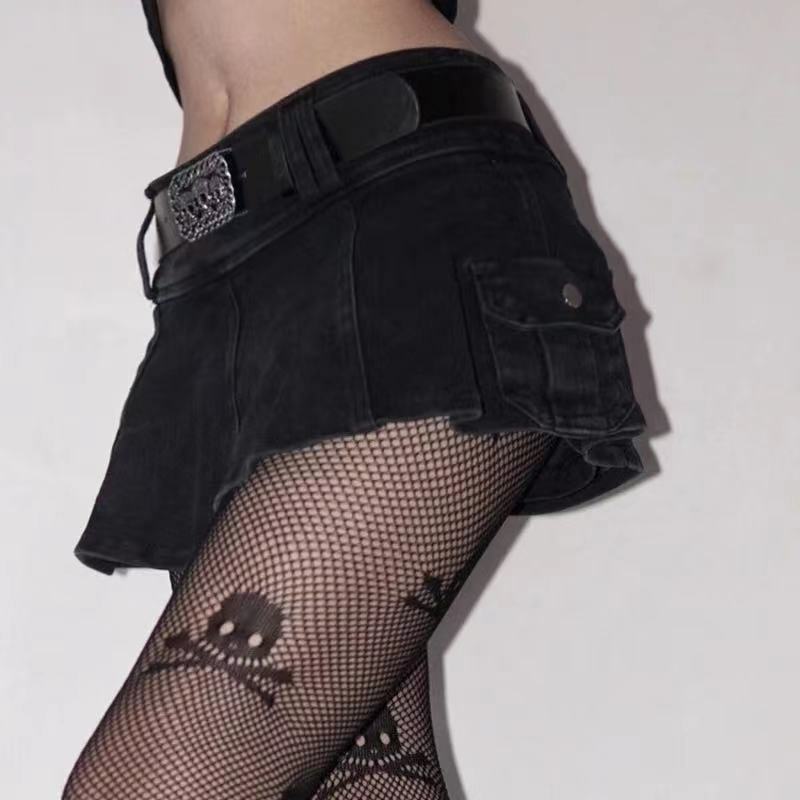 JMPRS Ins Harajuku Mini gonna a vita bassa con cintura donna Sexy gonne di jeans con fusciacca nera donna Punk Grunge Clubwear Mujer