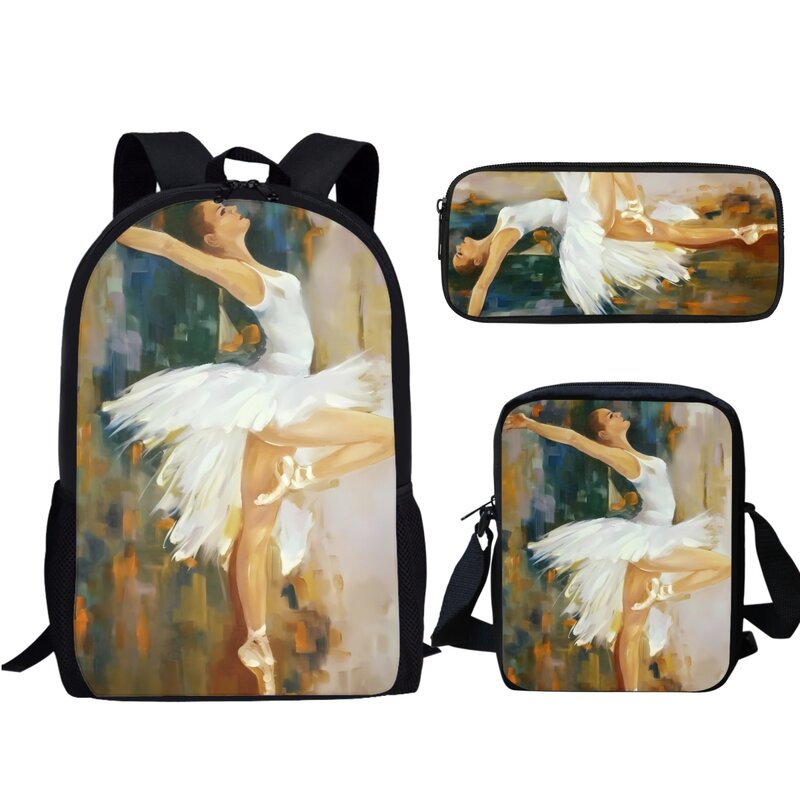 Balet obraz olejny dizajnerskie torby szkolne sztuka taniec studentka przedszkole wysokiej jakości plecak tornister piórnik 3 szt.