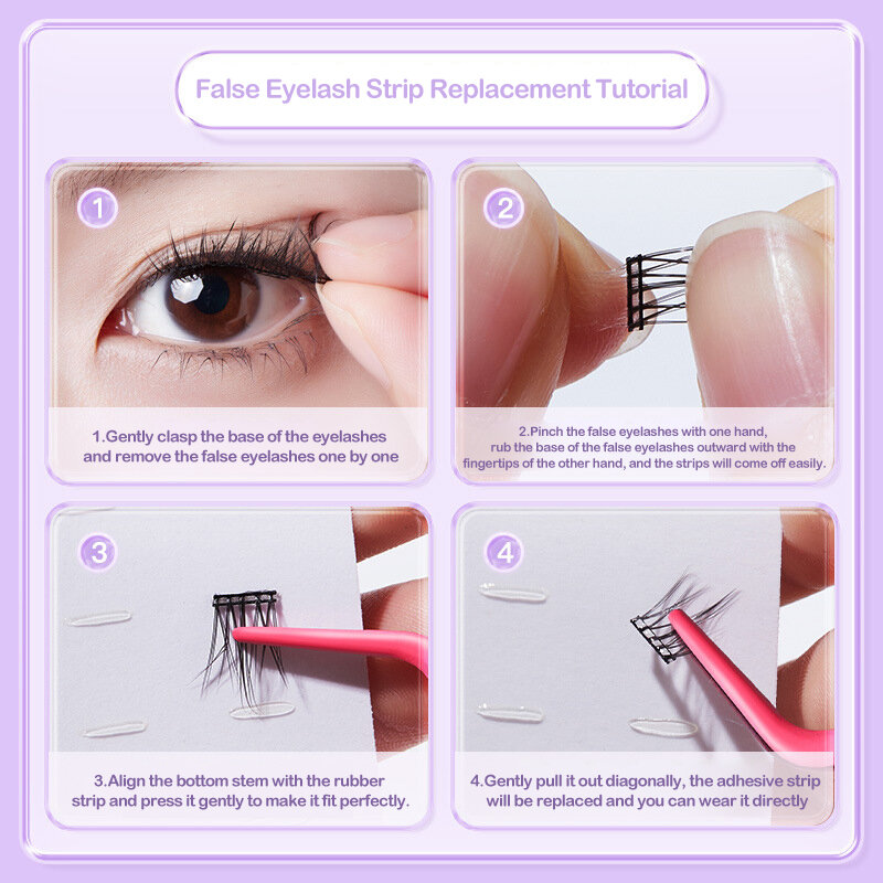 48pcs/box Reusable Self-Adhesive Glue-Free Eyelash Glue Strip No Glue Hypoallergenic False Eyelashes Extension Tape Makeup Tool