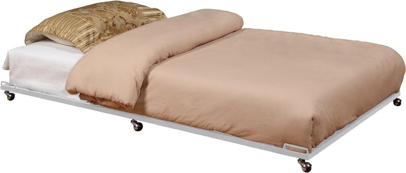 KB Designs-Cadre de lit double à roulettes, en métal, blanc