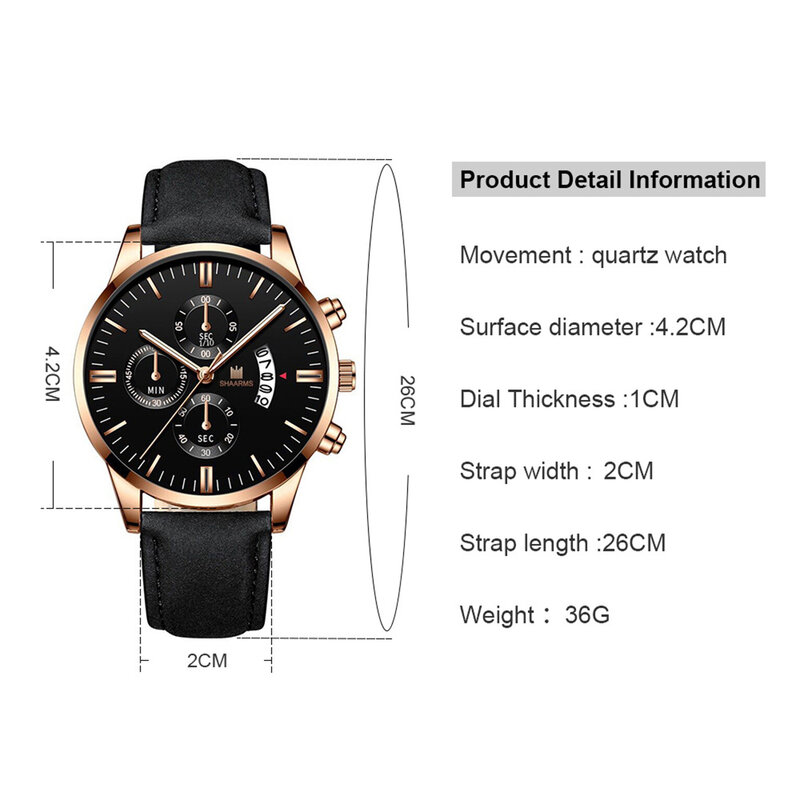 Men's Casual Quartz Watch Durable Leather Strap High-End Analog Wristwatch for Men Birthday Gift