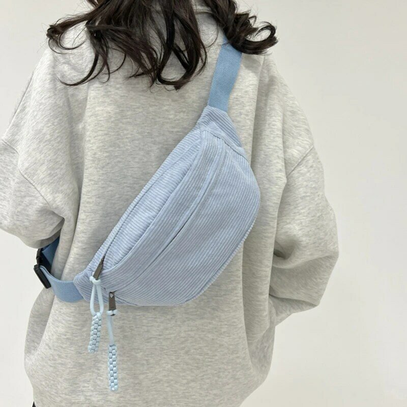 Riñonera de pana de gran capacidad para mujer, bolso de pecho de estilo callejero, bolsos cruzados de hombro, bolso de cintura informal