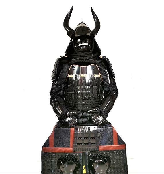 Samurai Jepang Armor tanduk hitam Tentara Kuno umum pria dapat dipakai besi Vintage