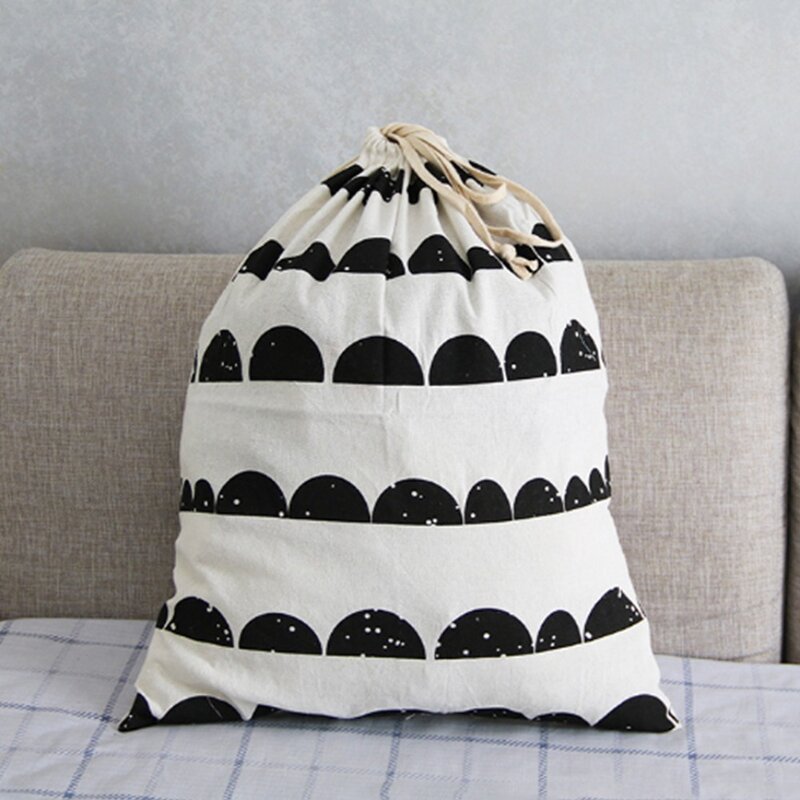 47x60cm Cotton Canvas Storage Bag Animal Stripe Pattern Laundry Bag Drawstring Organizer Bag Closet Basket Home Organization