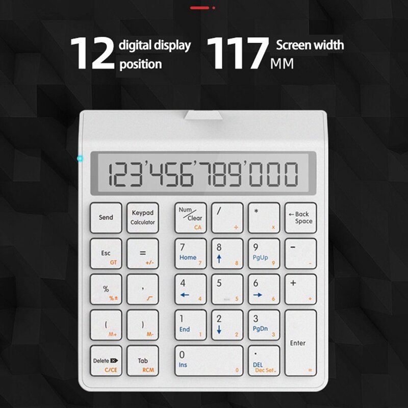 Sunreed-Clavier numérique Bluetooth 4.0 avec fonction de calculatrice d'affichage, pavé numérique 2 en 1 et calculatrice noire