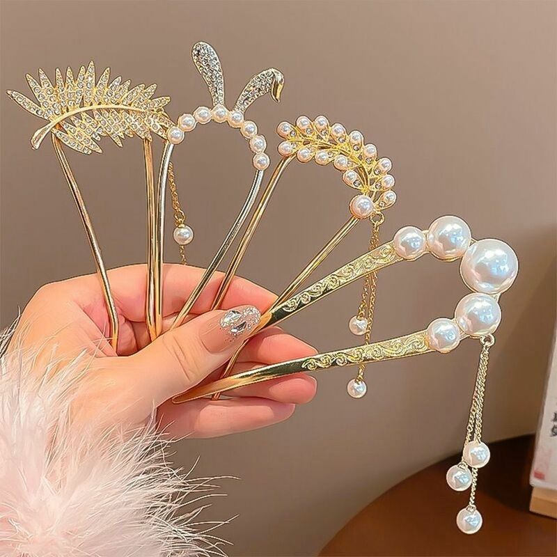 Horquilla de perlas de Metal para mujer y niña, tocado Retro en forma de U, colgante de perlas hecho a mano a la moda, nuevo