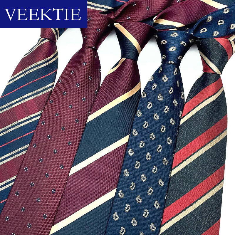 VEEKTIE Brand Neckties for Men 8cm Formal Business Retro Stripe Daily Paisley Old Fashion Suits Accessories Polka Dots Jacquard