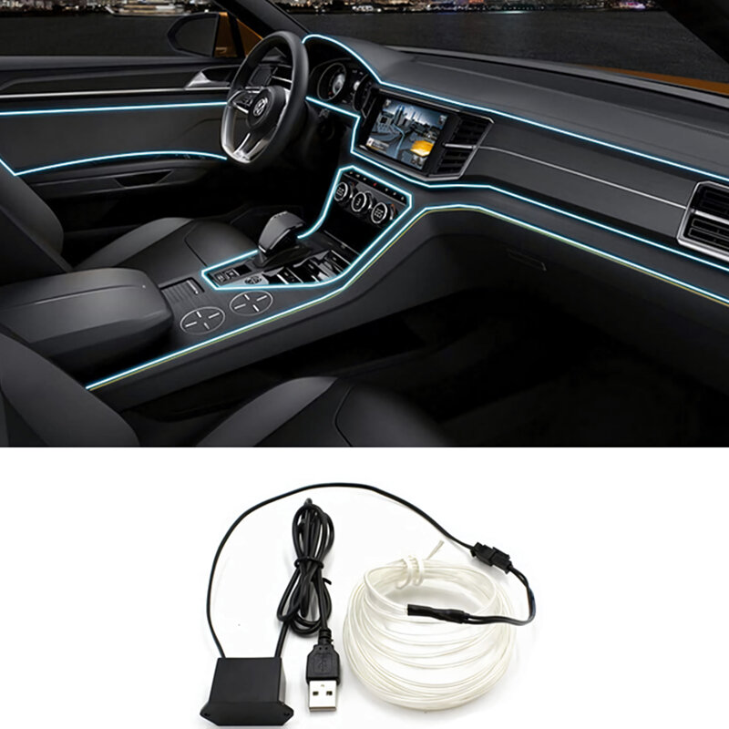 سيارة الداخلية الإضاءة LED قطاع الديكور جارلاند سلك حبل أنبوب خط مرنة ضوء النيون مع محرك USB اكسسوارات السيارات