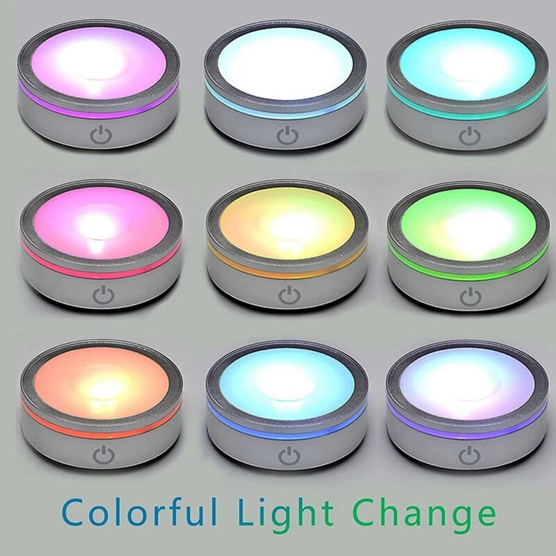 Base de Luz LED com Toque Sensível, Rodada Display Colorido, Vidro de Cristal 3D, Art Photo Frame, Côncavo Prata, 3X