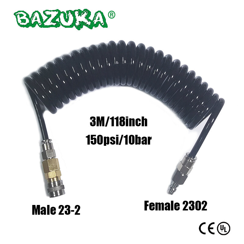 Manguera de bobina de cargador suave Air HPA, adaptador hembra 2302 macho 23-2, acoplador de desconexión rápida (EE. UU.), látigo de relleno de 150psi/10bar