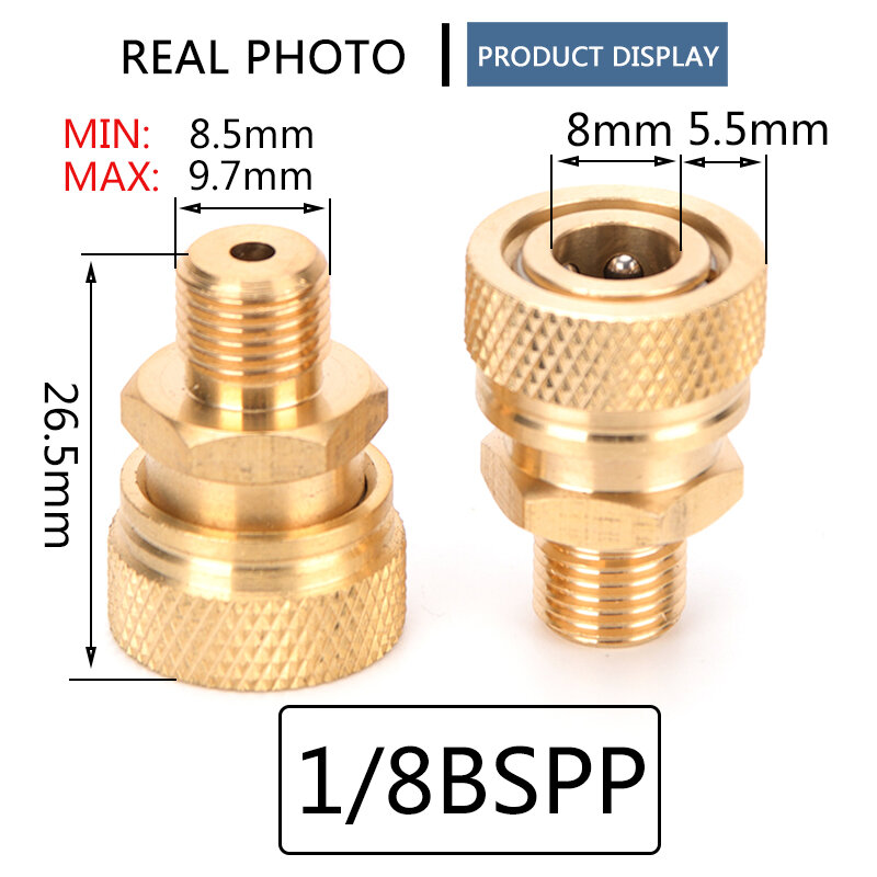Raccords en cuivre épaissi 1 pièce/ensemble, 1/8NPT 1/8bpsp M10x1 filetage mâle à déconnexion rapide 8mm