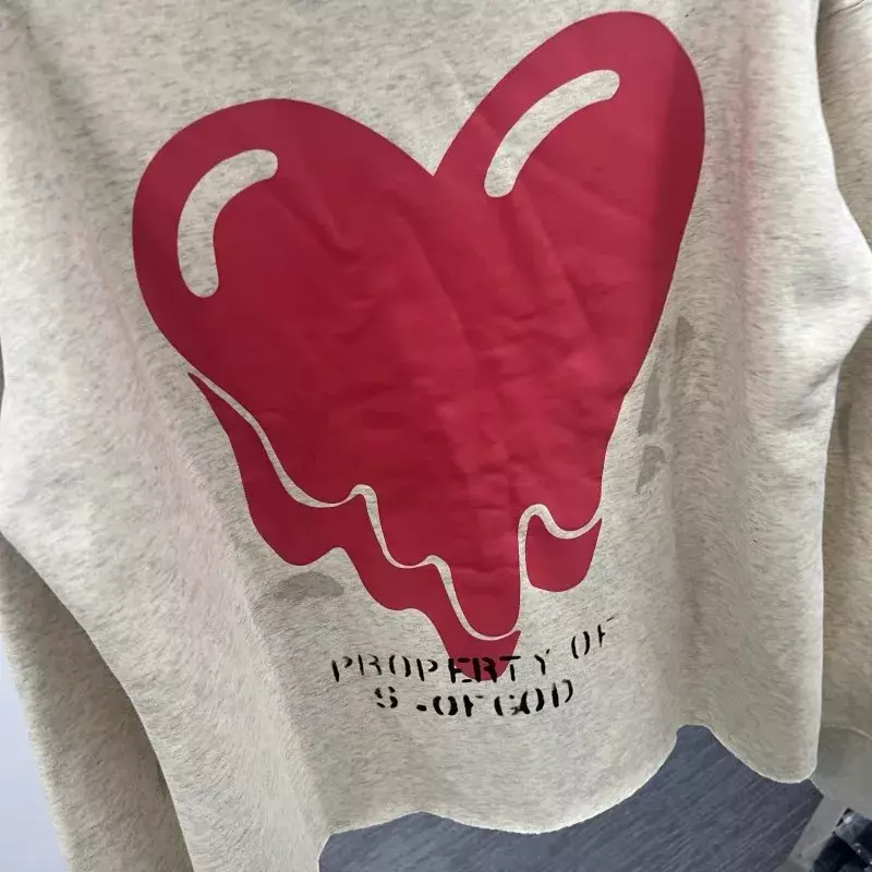 24ss hoodie cetakan hati merah Saint Michael pakaian pria besar 1:1 kualitas terbaik dicuci putih wanita
