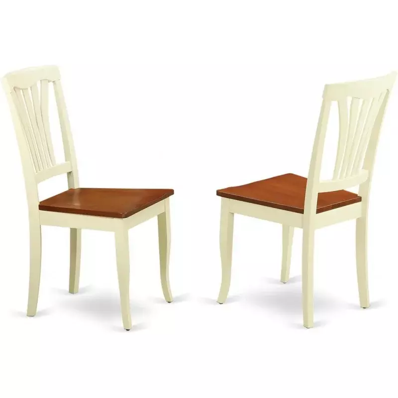 East West Furniture Avon Kitchen Dining Slat Back Solid Wood Seat Chairs, Set of 2, Buttermilk & Cherry
