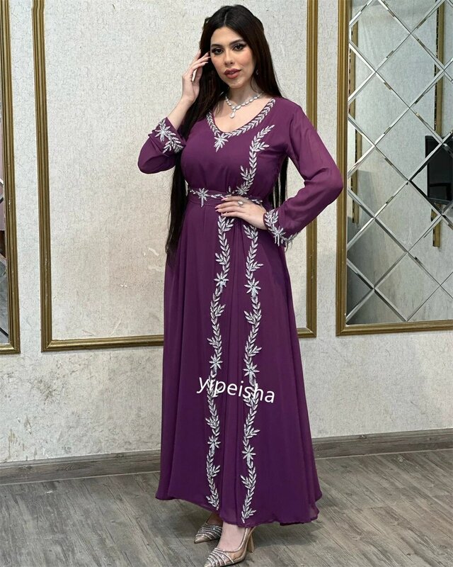 Jiayigong Джерси с бисером знаменитости ТРАПЕЦИЕВИДНОЕ с V-образным вырезом на заказ платье средней длины es Саудовская Аравия