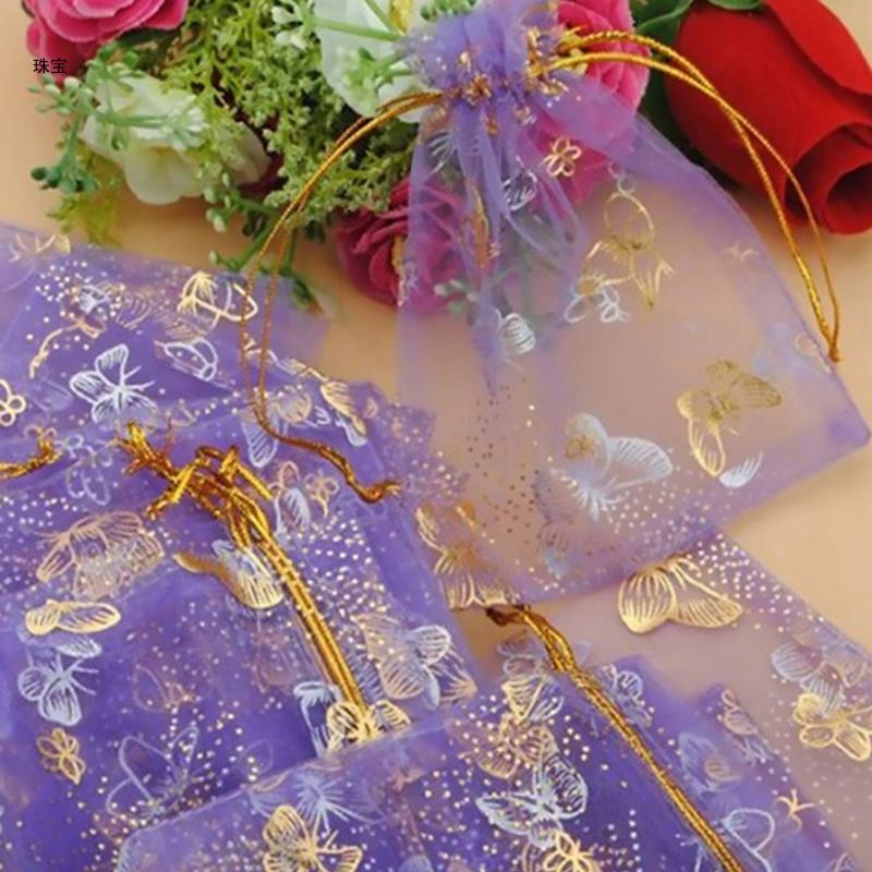 X5QE 25 قطعة من حقائب هدايا الأورجانزا للمجوهرات وحقائب برباط لحفلات الزفاف والحلوى مقاس 10 × 12 سم