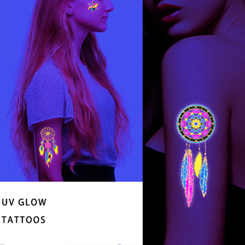 Светящиеся Временные татуировки, наклейки, флуоресцентные неоновые в темноте, Светящиеся Татуировки в виде слона/сердца, плеча, наклейки