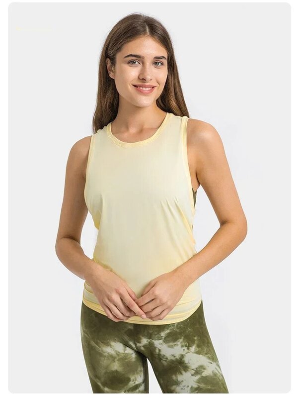 Camiseta deportiva holgada de malla Lisa para mujer, camiseta sin mangas con espalda abierta, chaleco transpirable de secado rápido para entrenamiento y gimnasio