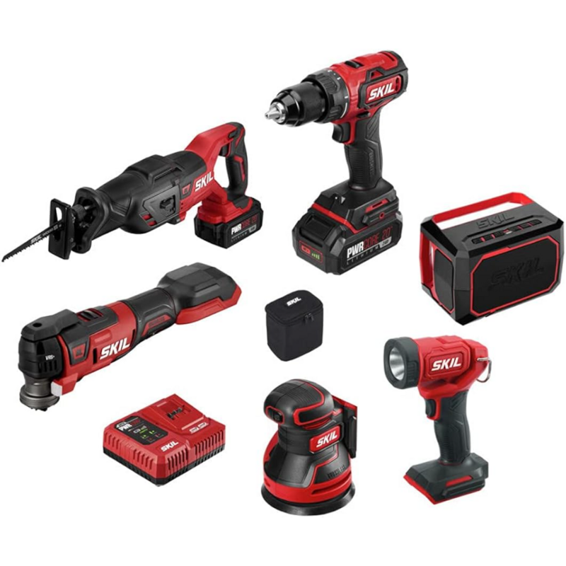 SKIL PWRCore 20 Brushless 20V 6-Tool Combo Kit, Included 2.0Ah Lithium Battery, 4.0Ah Lithium Battery