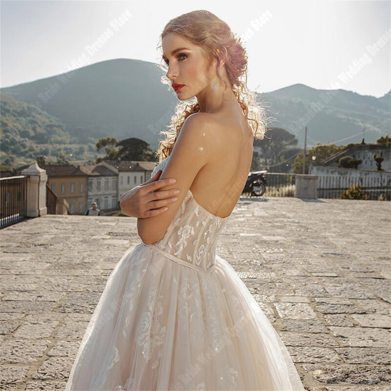 Nowy product rękawy suknie ślubne Sexy bez ramiączek bez pleców suknie na bal maturalny tiulu długość do mopowania Princess Party Vestidos De Novias